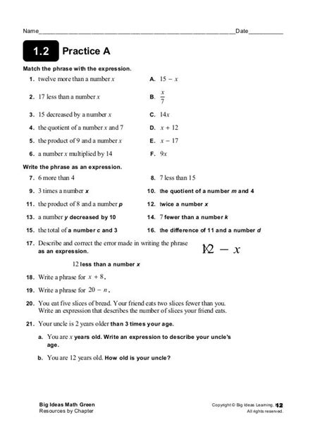 Questions and Answers for Lesson 1.2 Practice B